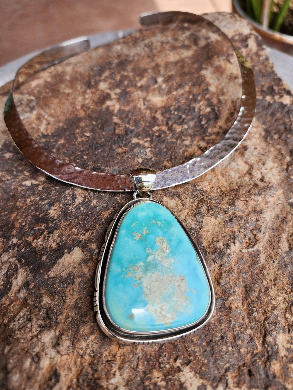 Sterling Silver Navajo SIGNED Huge Turquoise Necklace - Picture 7 of 17